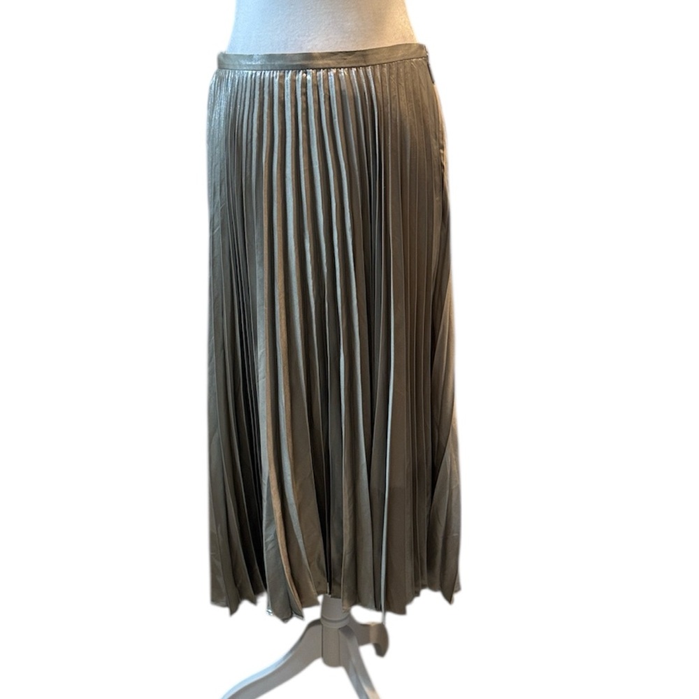 Ralph Lauren Metallic Green A-Line Pleated Skirt Black Label Size 4 NWT